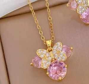 Disney Minnie Mouse Charming Gold and Pink Necklace